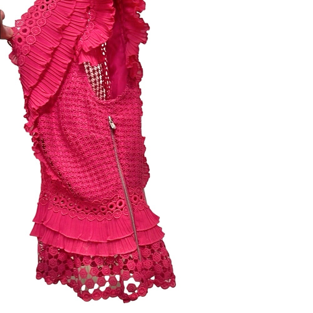 SAYLOR Pink Eyelet Ruffle Peplum Blouse Flutter Sleeve Boho Romantic Statement - Picture 6 of 16